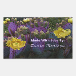 Pegatina Rectangular Púrpura Pear Opuntia Cactus Flores Amarillas