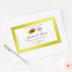 Pegatina Rectangular Purpurina amarillo Etiquetas de producto blancas L