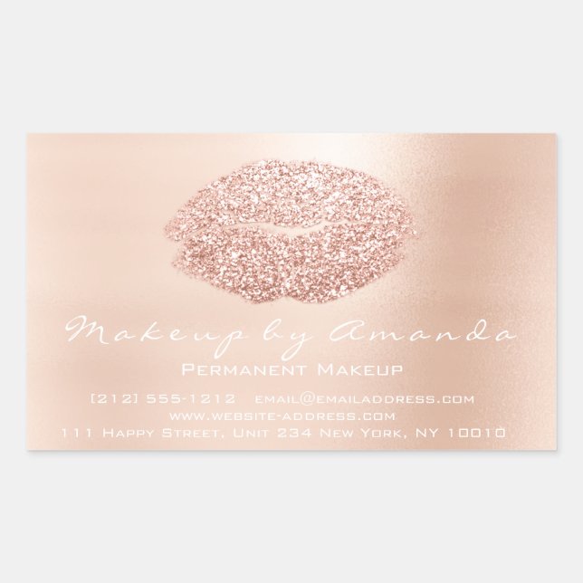Pegatina Rectangular Purpurina de los labios de besos maquillaje salón  (Anverso)