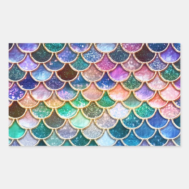 Pegatina Rectangular Purpurina de lujo multicolor Mermaid Scales (Anverso)
