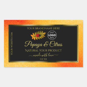 Pegatina Rectangular Purpurina de naranja Etiquetas de producto negras