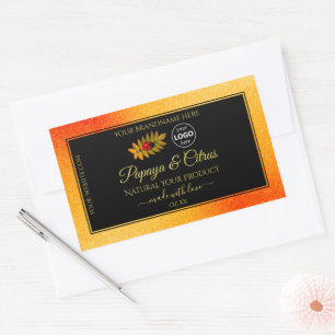 Pegatina Rectangular Purpurina de naranja Etiquetas de producto negras 