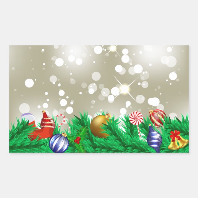 Pegatina Rectangular Purpurina de Ornamentos de Navidad (Anverso)