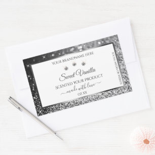 Pegatina Rectangular Purpurina de plata blanca tiñe etiquetas de produc