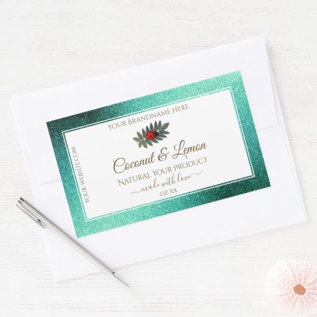 Pegatina Rectangular Purpurina metálico verde azulado Ladybug de etique (Sobre)