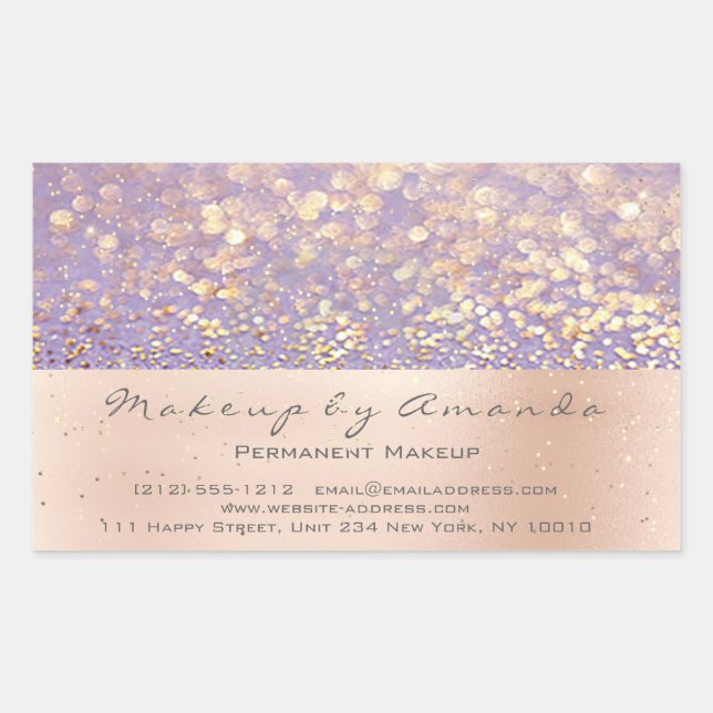 Pegatina Rectangular Purpurina morado maquillaje Confetti de oro Rubor  (Anverso)