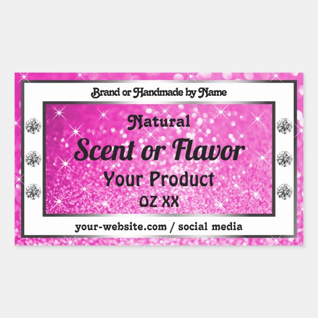Pegatina Rectangular Purpurina rosa Luminoso Estrellas de espuma Etique (Anverso)