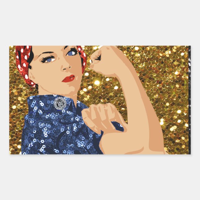 Pegatina Rectangular purpurina rosie the riveter (Anverso)