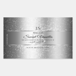 Pegatina Rectangular Purpurina suave plateado moderno Monograma Etiquet