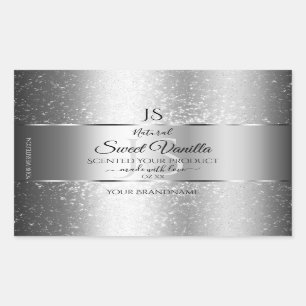 Pegatina Rectangular Purpurina suave plateado moderno Monograma Etiquet
