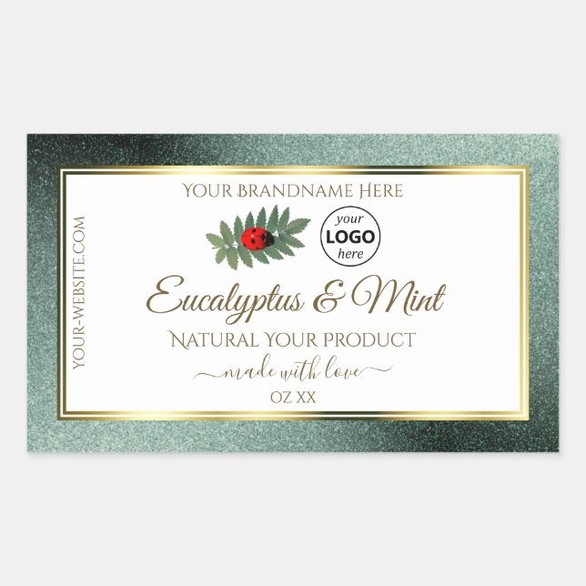 Pegatina Rectangular Purpurina Verde azulado oscuro logotipo de la etiq (Anverso)