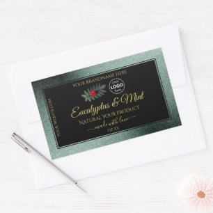 Pegatina Rectangular Purpurina Verde azulado oscuro logotipo de la etiq