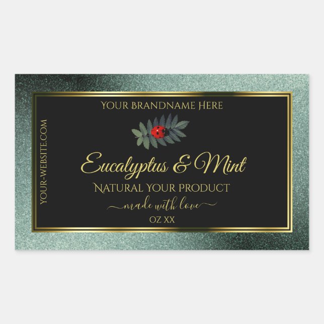 Pegatina Rectangular Purpurina Verde azulado oscuro Rótulo de producto  (Anverso)