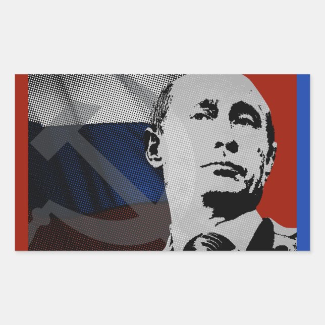 Pegatina Rectangular Putin con bandera rusa (Anverso)