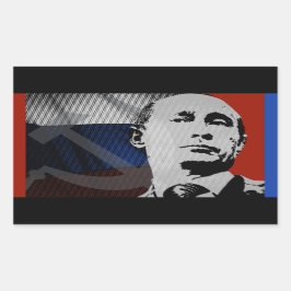 Pegatina Rectangular Putin con bandera rusa