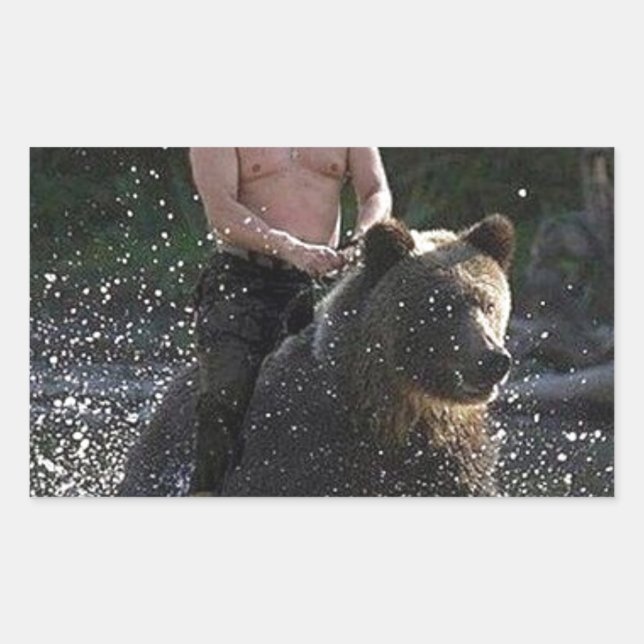 Pegatina Rectangular ¡Putin monta un oso! (Anverso)