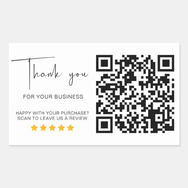 Pegatina Rectangular QR Code Business Review 5 Star Review Moderno (Anverso)