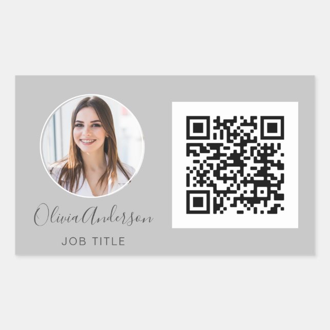 Pegatina Rectangular QR Code Professional Photo Gray Business Card (Anverso)