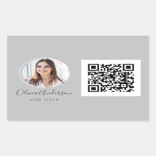 Pegatina Rectangular QR Code Professional Photo Gray Business Card
