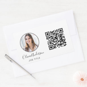 Pegatina Rectangular QR Code Professional Photo White Business Card Rec