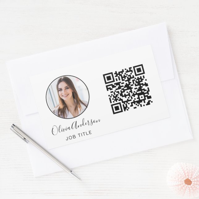 Pegatina Rectangular QR Code Professional Photo White Business Card Rec (Sobre)