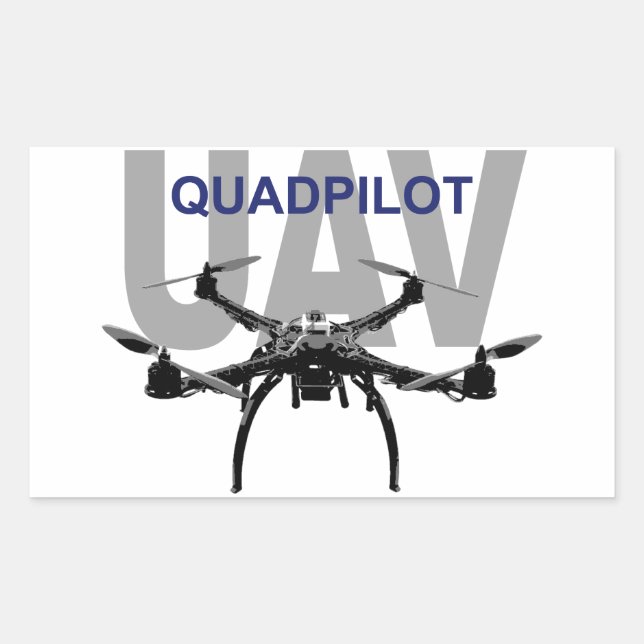 Pegatina Rectangular Quadcopter Pilot UAV (Anverso)