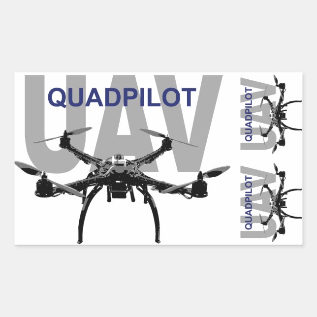 Pegatina Rectangular Quadcopter Pilot UAV (Anverso)