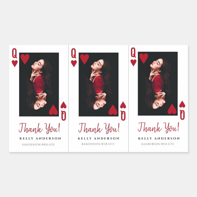 Pegatina Rectangular Queen of Hearts Photo Hairdresser Thank You (Anverso)