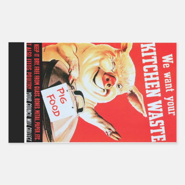 Pegatina Rectangular Queremos tu comida (Anverso)