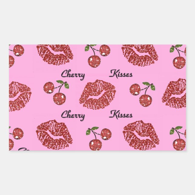 Pegatina Rectangular RAB Rockabilly Besos de Cereza en Rosa (Anverso)