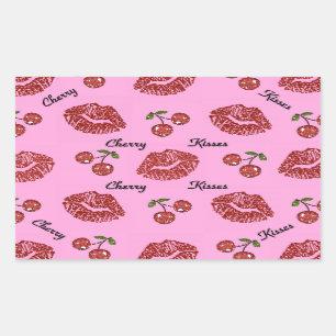 Pegatina Rectangular RAB Rockabilly Besos de Cereza en Rosa
