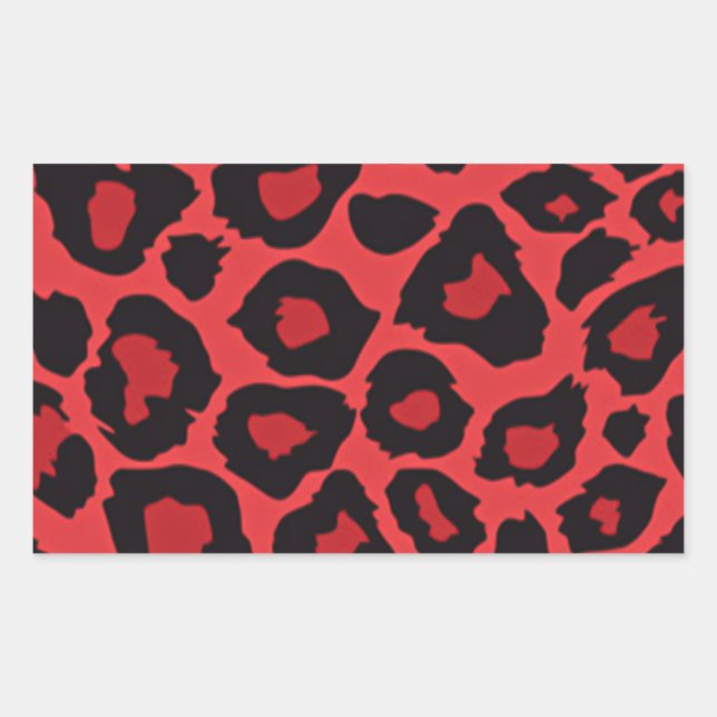 Pegatina Rectangular RAB Rockabilly Estampado Leopardo Rojo Negro (Anverso)