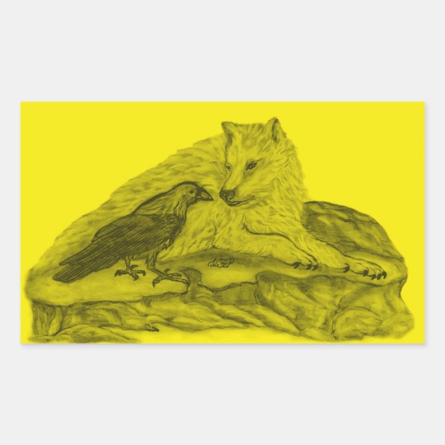 Pegatina Rectangular Rabe mit Wolf schwarz gelb Design (Anverso)