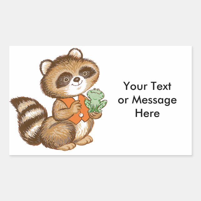 Pegatina Rectangular Raccoon bebé en chaleco Naranja con la mejor rana  (Anverso)