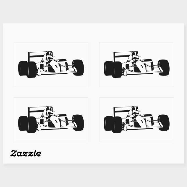 Pegatina Rectangular Race Car Silhouette blanco y negro (Hoja)
