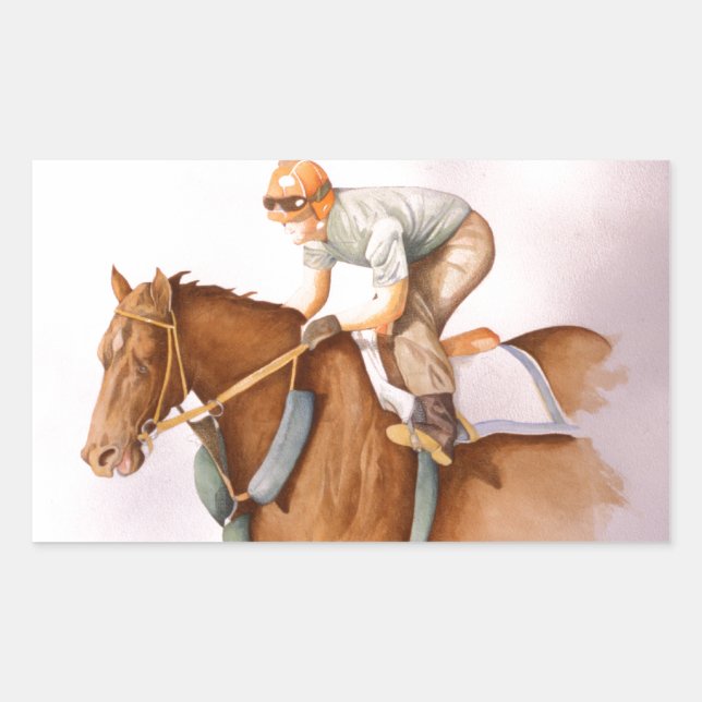 Pegatina Rectangular Race Horse y Jockey (Anverso)