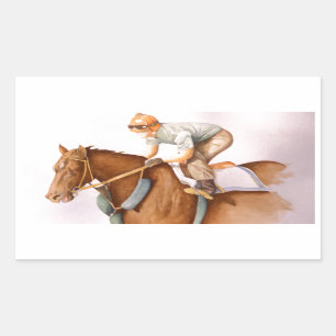 Pegatina Rectangular Race Horse y Jockey