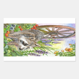 Pegatina Rectangular Racoon Por Jardín De Flores