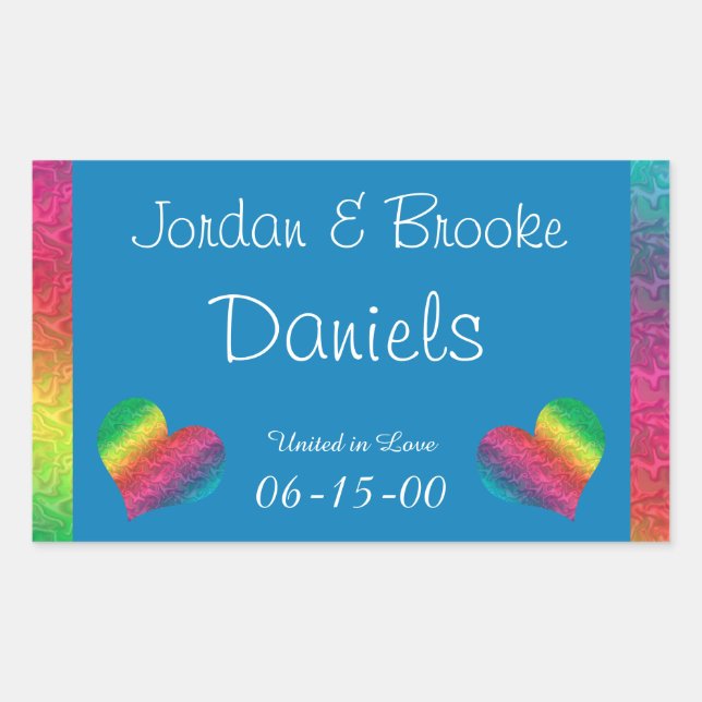 Pegatina Rectangular [Rainbow Crinkle Boda] Blue (Anverso)