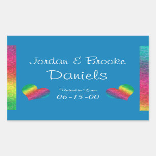 Pegatina Rectangular [Rainbow Crinkle Boda] Blue