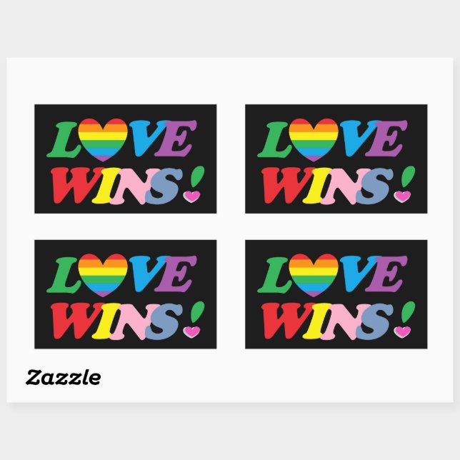 Pegatina Rectangular Rainbow Love Wins Pride Heart LGBT (Hoja)