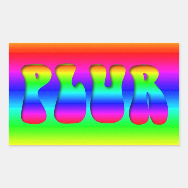 Pegatina Rectangular Rainbow PLUR (Anverso)
