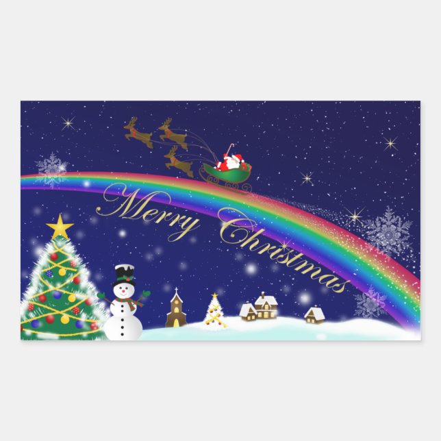 Pegatina Rectangular Rainbow Santa (Anverso)