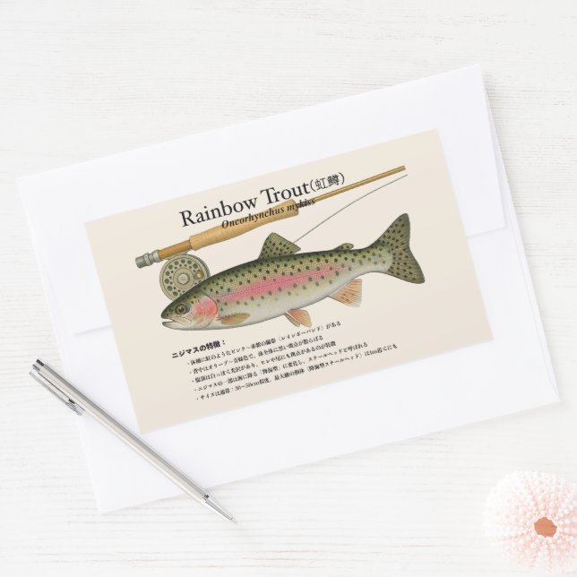 Pegatina Rectangular Rainbow Trout (Oncorhynchus mykiss) – Japanese (Sobre)