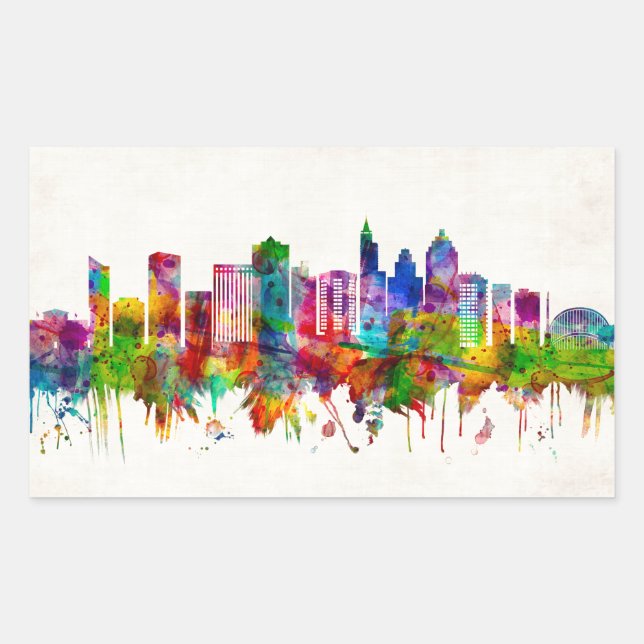 Pegatina Rectangular Raleigh North Carolina Skyline (Anverso)