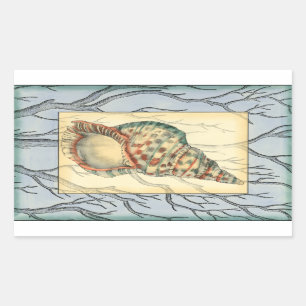 Pegatina Rectangular Ramas de árboles y conchas