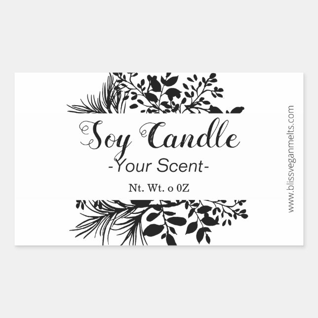 Pegatina Rectangular Ramas Negras Sobre Velas De Cera De Soja Con Senti (Anverso)