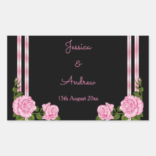Pegatina Rectangular Ramo de rosas de esquina elegante Chic Boda