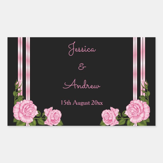 Pegatina Rectangular Ramo de rosas de esquina elegante Chic Boda (Anverso)