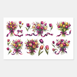 Pegatina Rectangular Ramo de tulipanes vibrantes